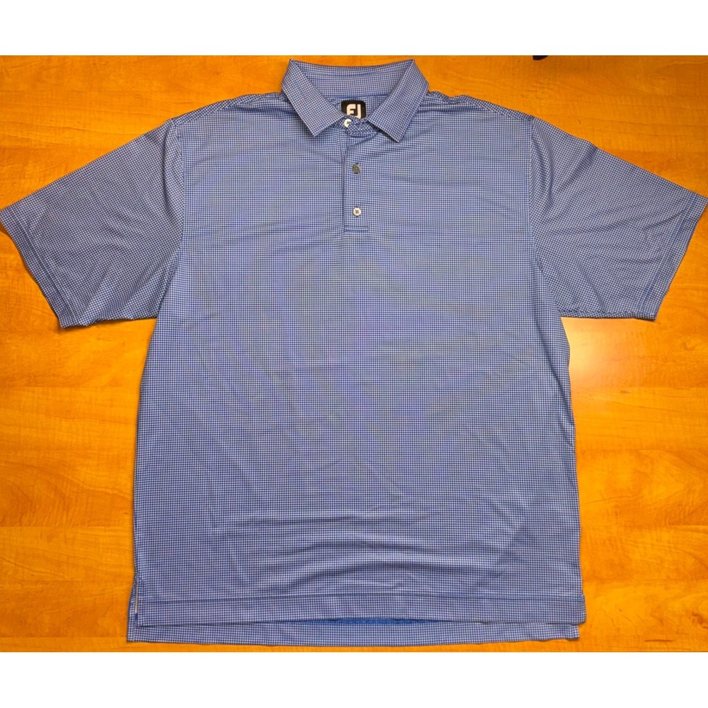 FootJoy‎ Mens XL Blue White Houndstooth Golf Polo Shirt Performance Stretch FJ